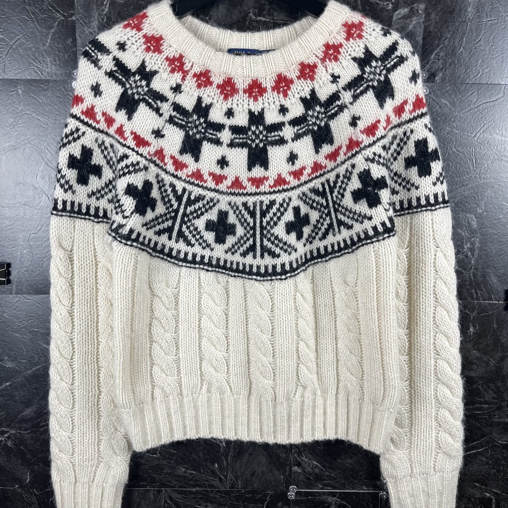 Polo Ralph Lauren Women's White Isle Alpaca Wool Sweater Small -Flaws